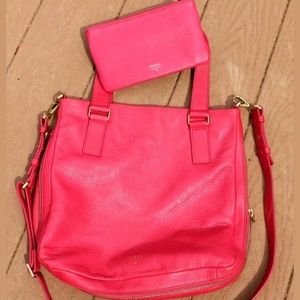 Fossil Preston Pink Leather Crossbody & Wallet